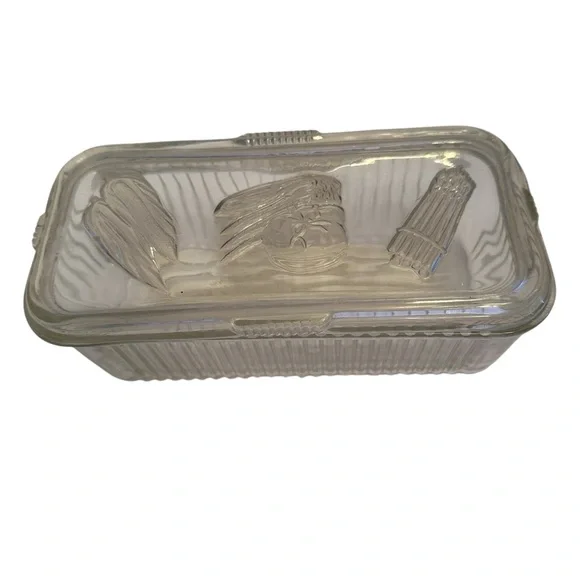 VTG Federal Glass Clear Refrigerator Storage Dishes/Lids Vegetable USA Set of 2 - Picture 5 of 9